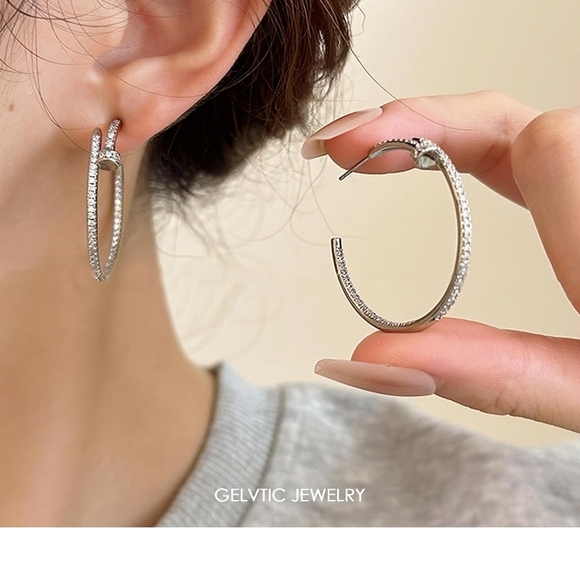 Silver Earrings Trendy Chunky Hoops - Picture 3 of 5